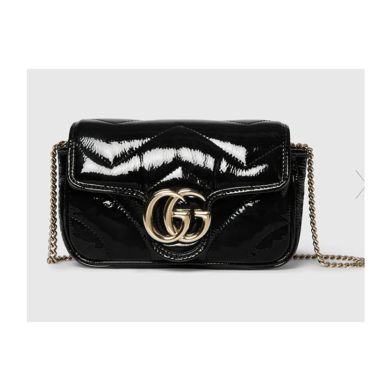 Gucci GG marmont Super Mini bag -Black Patent leather 