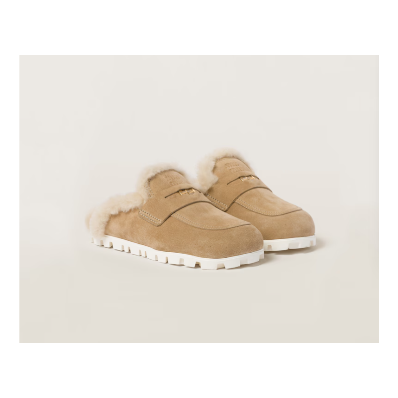 Miu Miu Suede and shearling Mules