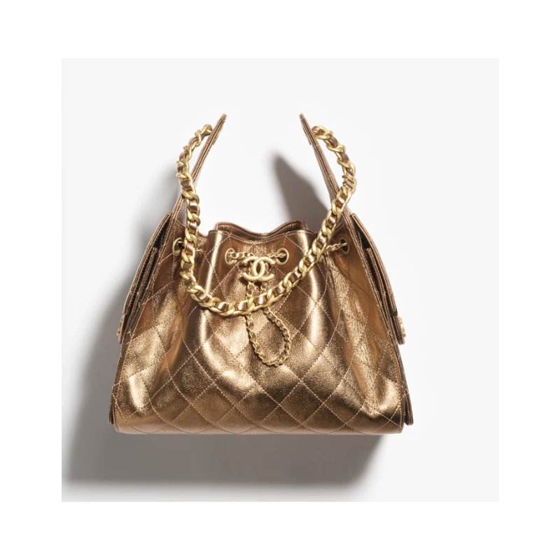Chanel 25 Small handbag -Dark gold Grained leather 