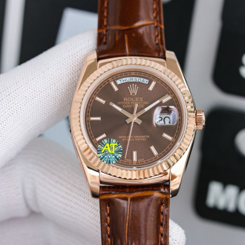 Rolex Day-Date 36mm , Oyster, leather, 18K rose gold