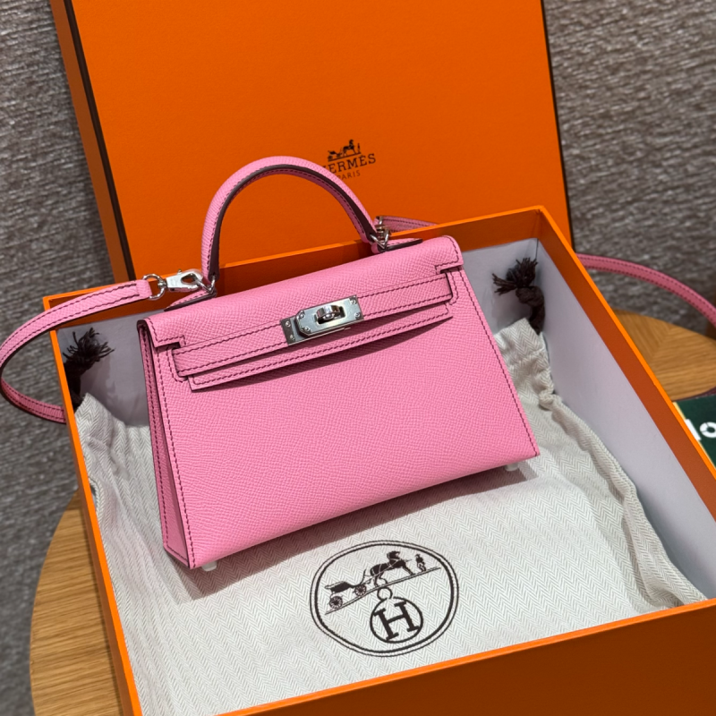 Hermes Mini Kelly in Epsom leather-Cherry pink