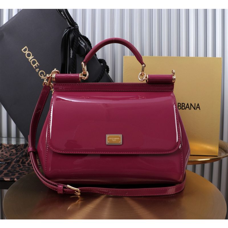 Dolce Gabbana Large Sicily Handbag in Polished Calfskin-Fuchsia