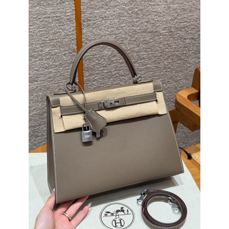 Hermes Kelly 25 / 28  in Epsom Leather-Etoupe