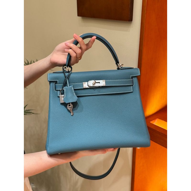 Hermes Kelly 25 / 28  in togo leather-Blue jean